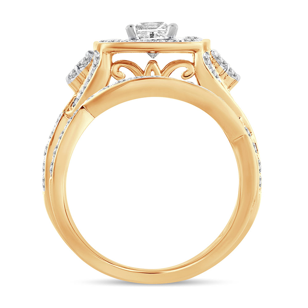 14K Yellow Gold 2CT Lab Diamond Bridal Ring Elegance