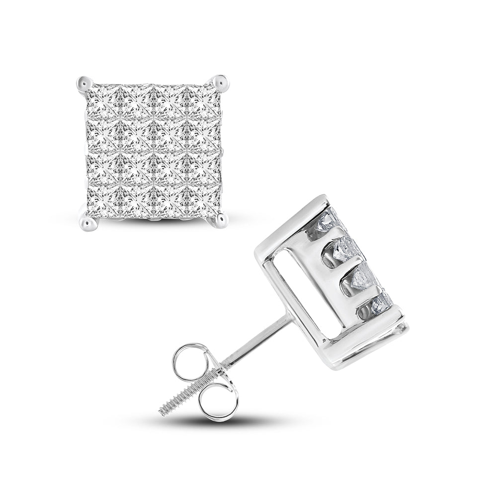 Sparkling 1ct Lab Diamond Princess Cut White Gold Studs