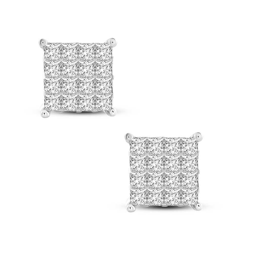 Sparkling 1ct Lab Diamond Princess Cut White Gold Studs