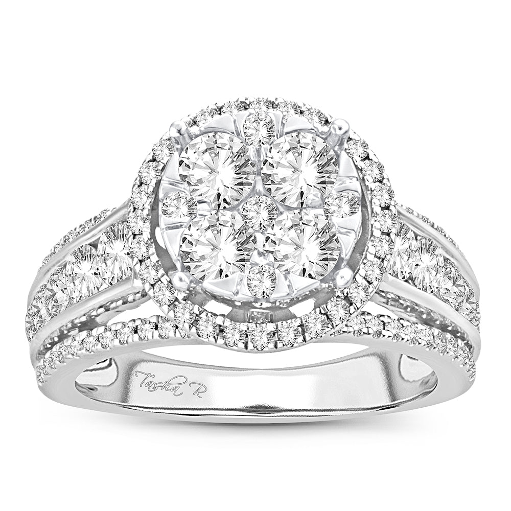 Chic 14k White Gold Lab Diamond Womens Statement Ring