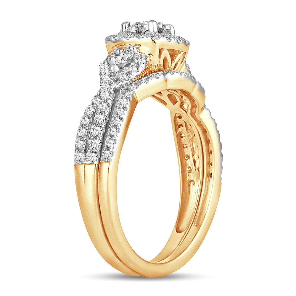 14K Yellow Gold 1CT Lab Diamond Bridal Ring Elegance