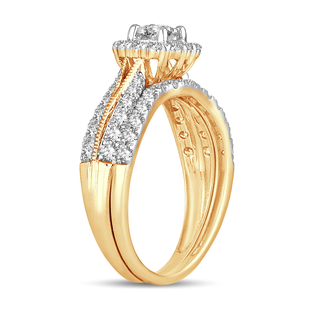 14K Yellow Gold 1CT Lab Diamond Bridal Ring for Her