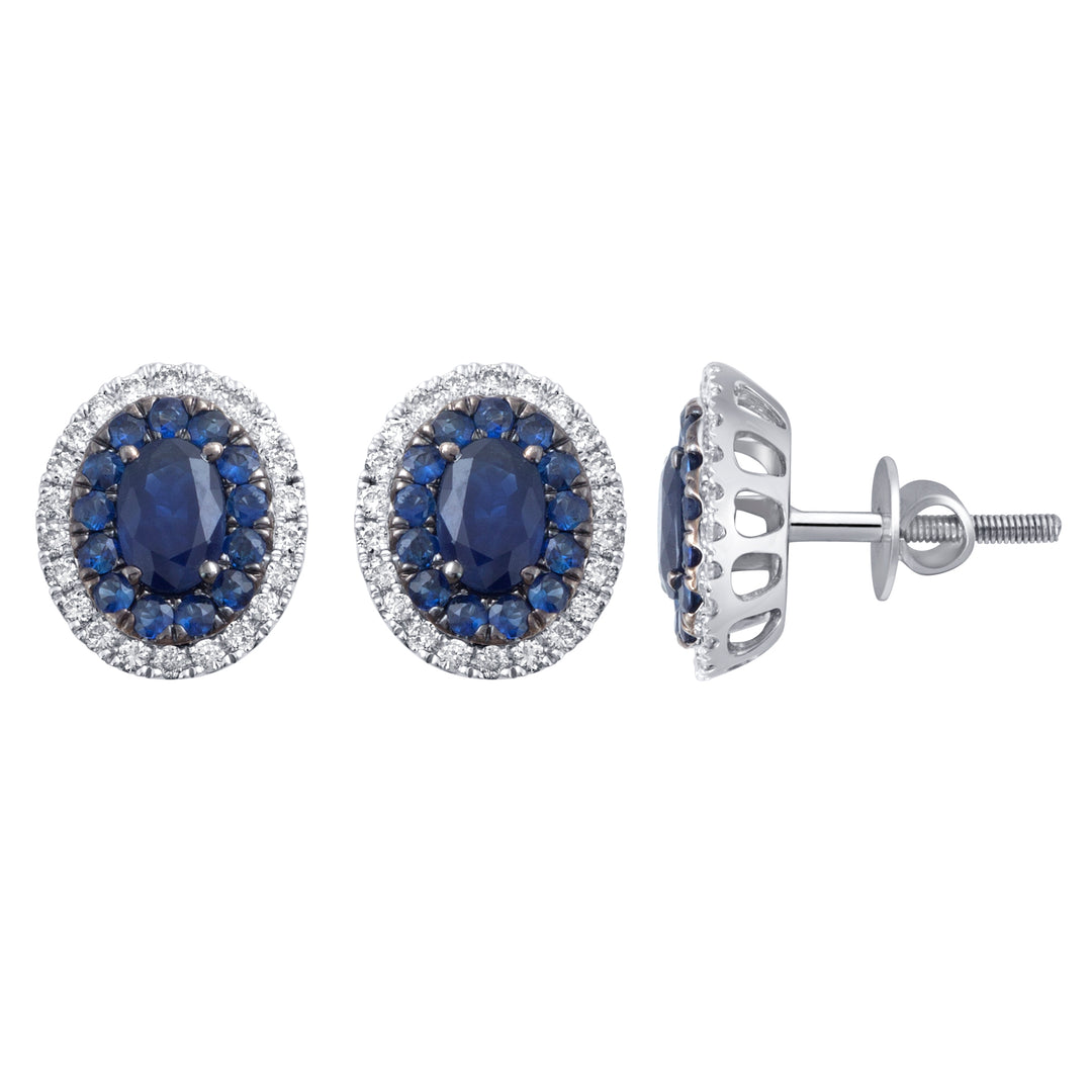 14k White Gold Lab Diamond Sapphire Accent Stud Earrings