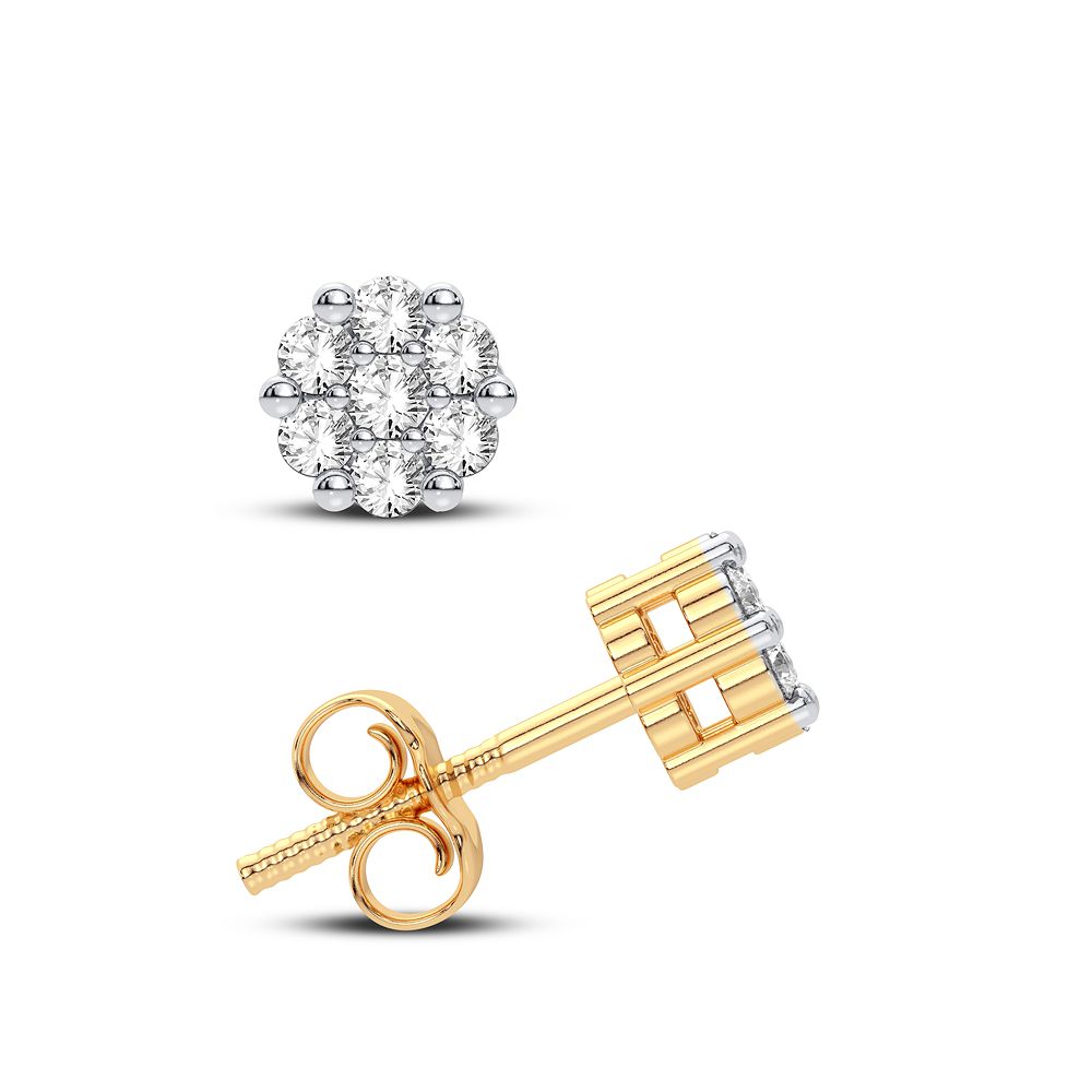 10k Yellow Gold Lab Diamond Flower Stud Earrings for Women