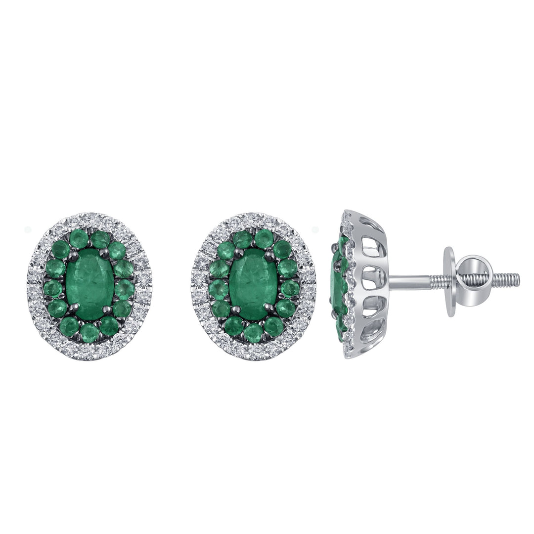 14k White Gold Lab Diamond & Emerald Accent Earring Duo