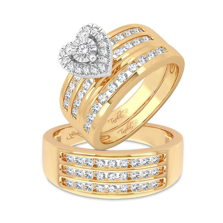 14k Yellow Gold 1.44CT Lab Diamond Trio Wedding Set