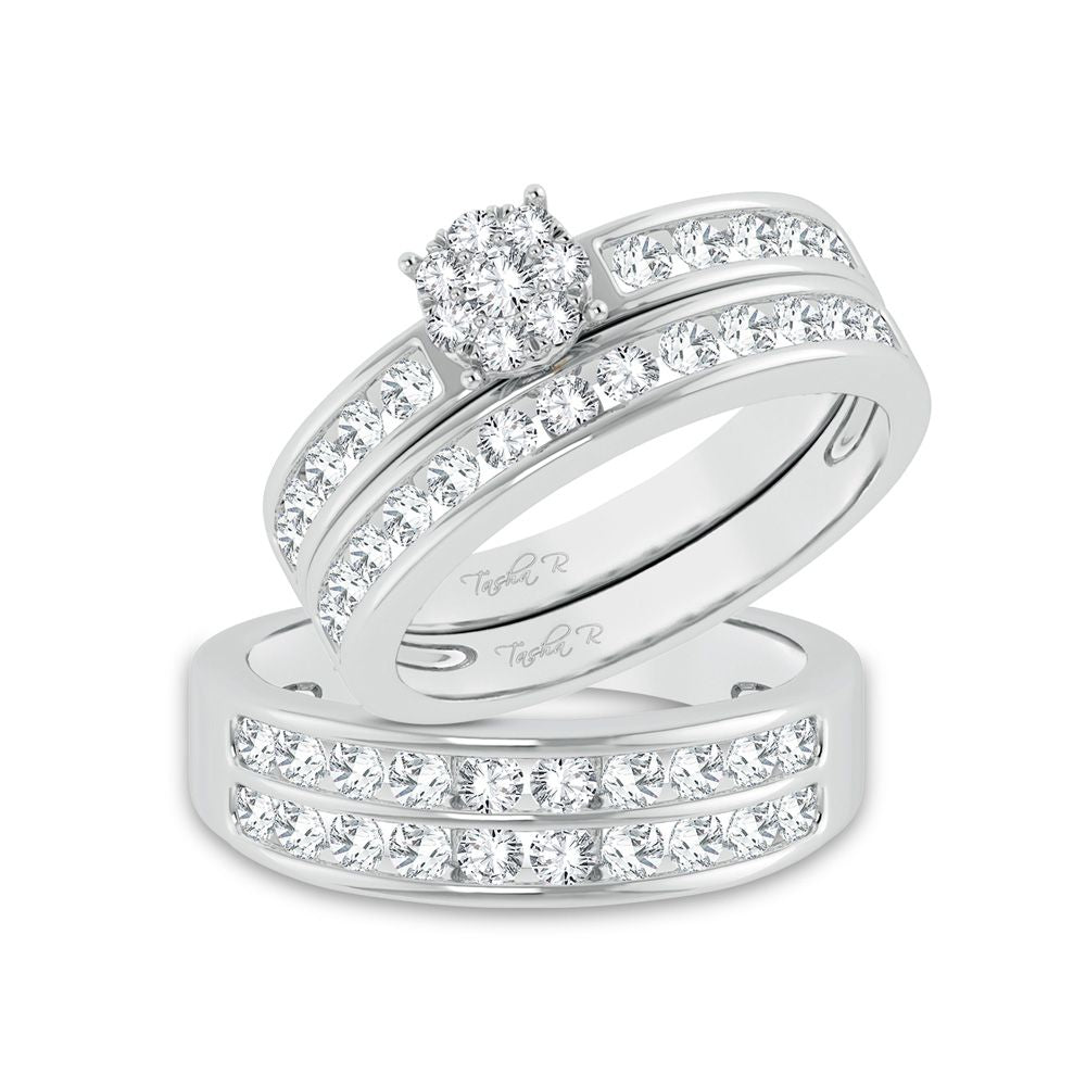 14k White Gold 1.60ct Lab Diamond Bridal Trio Ring Set