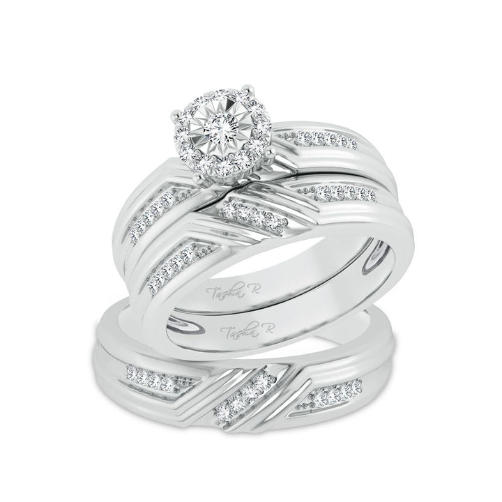 10k White Gold 0.43ct Lab Diamond Trio Wedding Ring Set