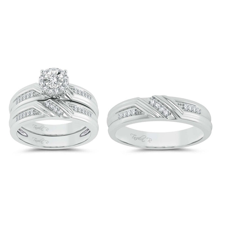10k White Gold 0.43ct Lab Diamond Trio Wedding Ring Set