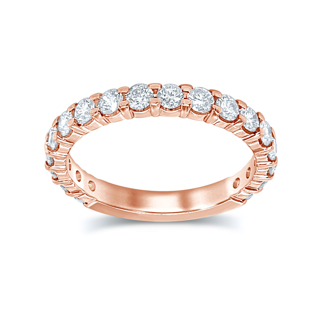 14k Rose Gold Diamond Band: 18 Brilliant Round Stones