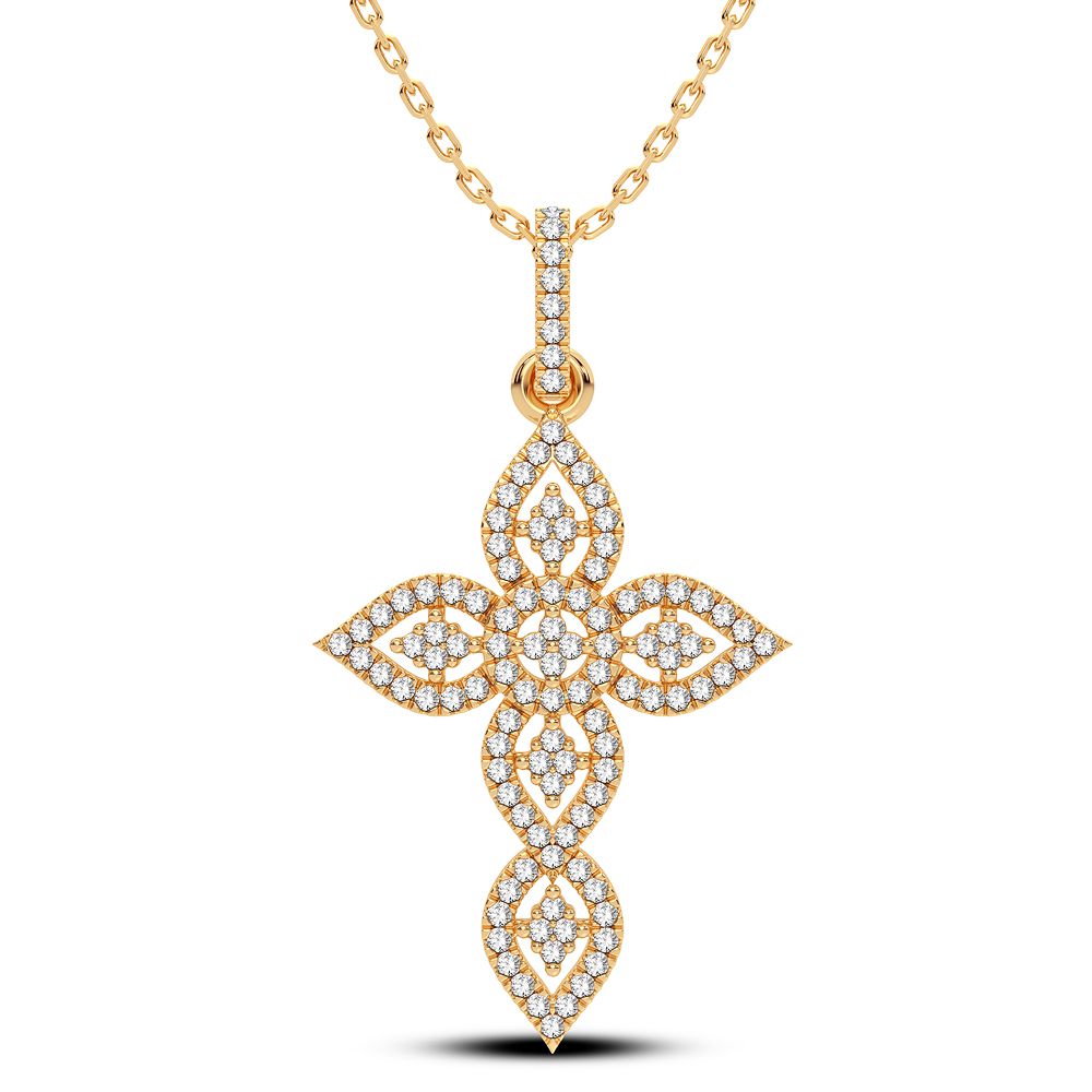 14K Yellow Gold Lab Diamond Religious Pendant for Women