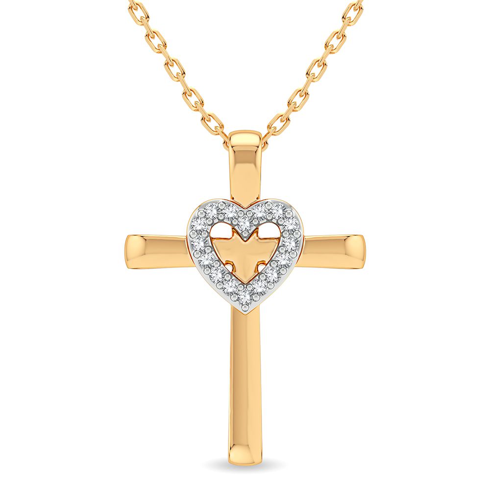 14K Yellow Gold Lab Diamond Religious Pendant for Women