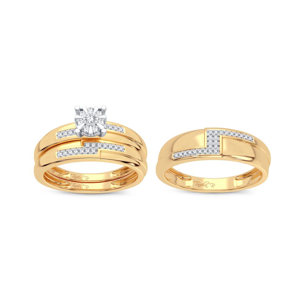 14K Yellow Gold 0.25CT Lab Diamond Trio Wedding Set