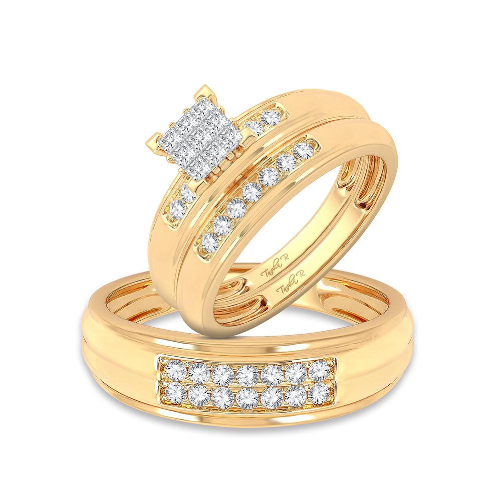 14k Yellow Gold 0.50ct Lab Diamond Trio Wedding Set