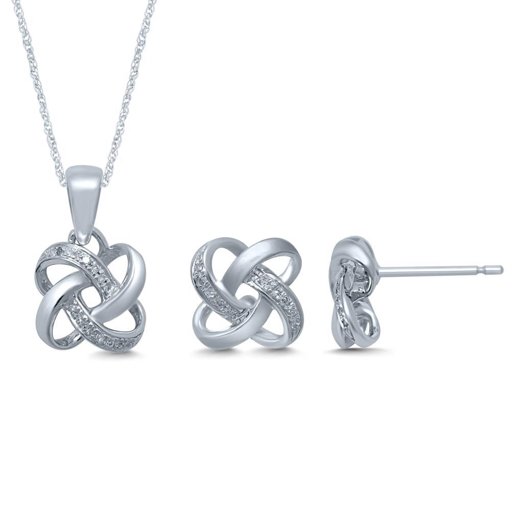 14k White Gold Lab Diamond Earring Pendant Set for Her