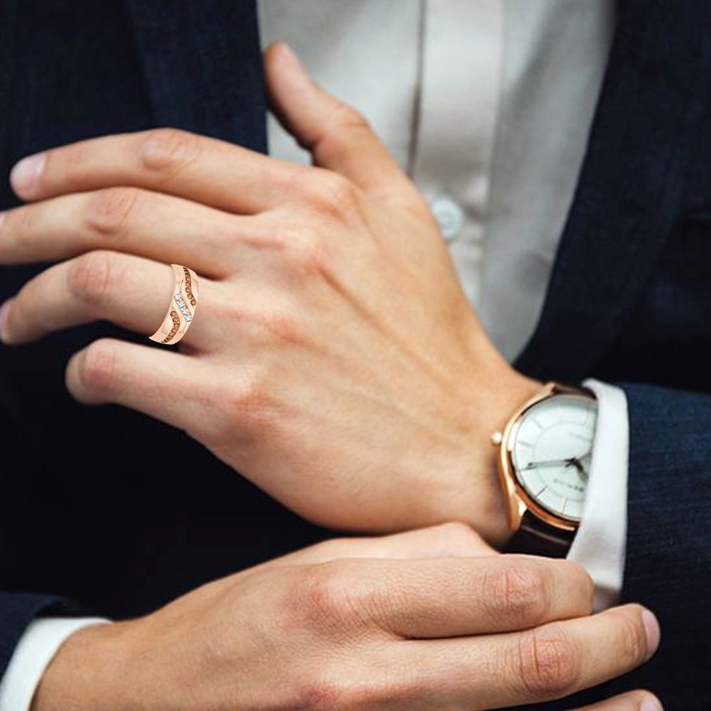 14K Rose Gold Lab Diamond Mens Wedding Band Brilliance