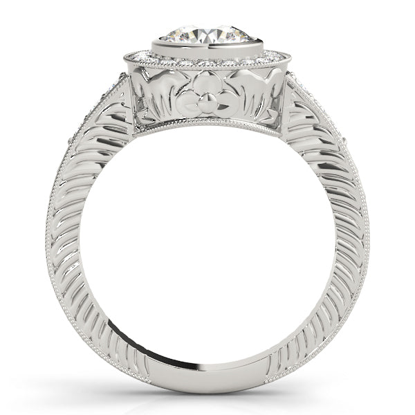 14K White Gold Round Diamond Halo Engagement Ring