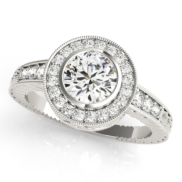 Platinum 1.33ctw Round Diamond Halo Engagement Ring
