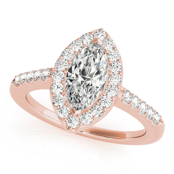 14K Rose Gold Marquise Diamond Halo Engagement Ring
