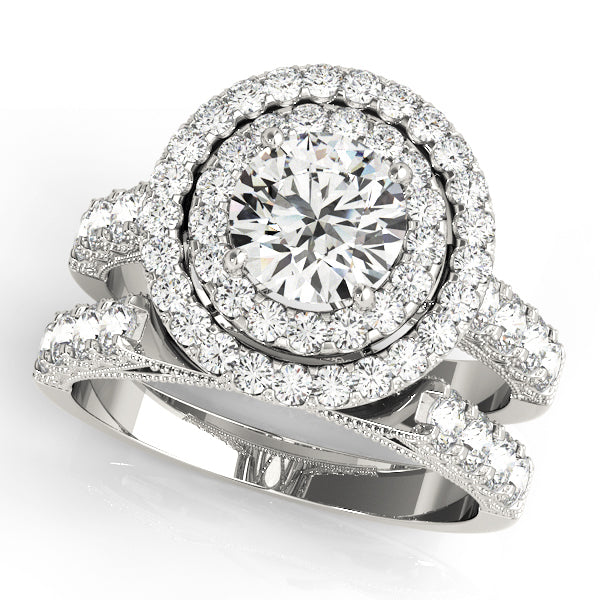 14K White Gold 2ctw Round Diamond Halo Engagement Ring
