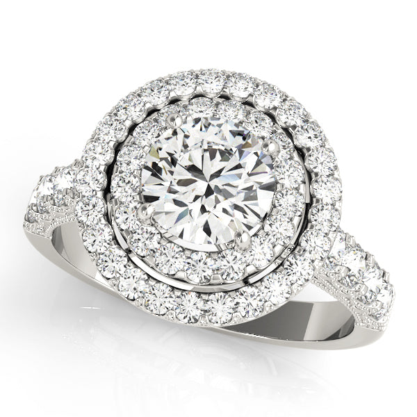 Platinum 2 CT Round Diamond Halo Engagement Ring