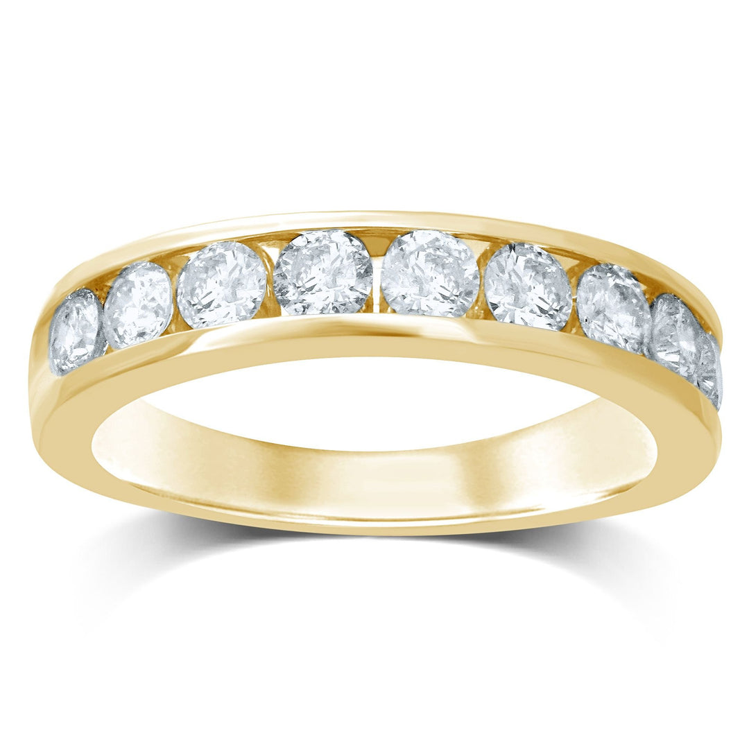Sparkling 14K Yellow Gold 9-Stone Round Diamond Ladies Band