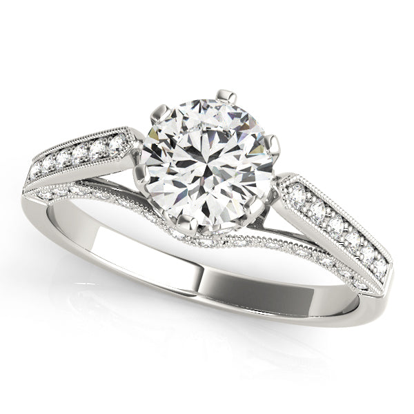 14K White Gold Single Row Diamond Engagement Ring