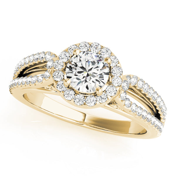 18K Yellow Gold Diamond Halo Engagement Ring 0.5 CT