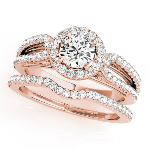 14K Rose Gold Round Diamond Halo Ring