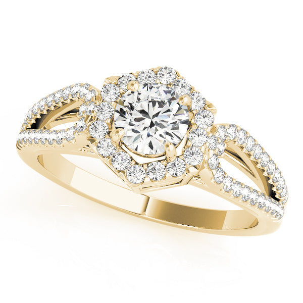 14K Yellow Gold Round Diamond Halo Engagement Ring