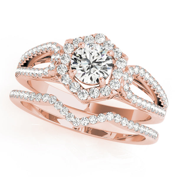 18K Rose Gold Round Diamond Halo Engagement Ring