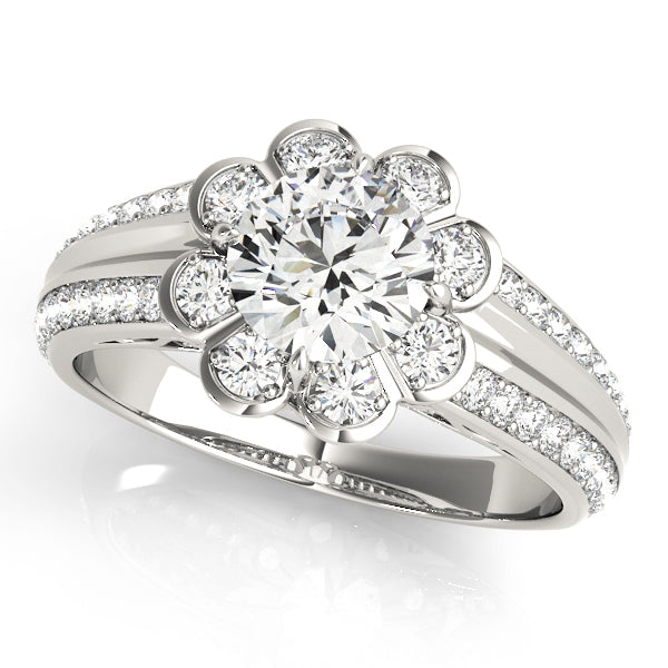 Platinum 1.38 ctw Round Diamond Halo Engagement Ring