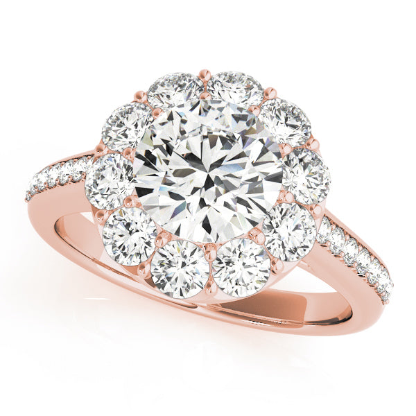 14K Rose Gold Round Diamond Halo Engagement Ring