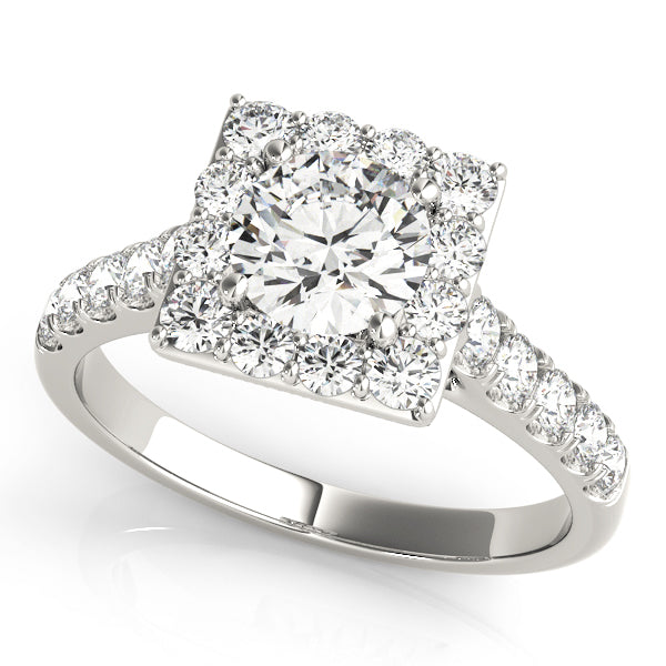 14K White Gold Round Diamond Halo Engagement Ring