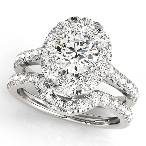 14K White Gold 1.87 ctw Round Diamond Halo Ring