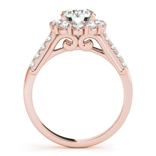 18K Rose Gold Round Diamond Halo Engagement Ring