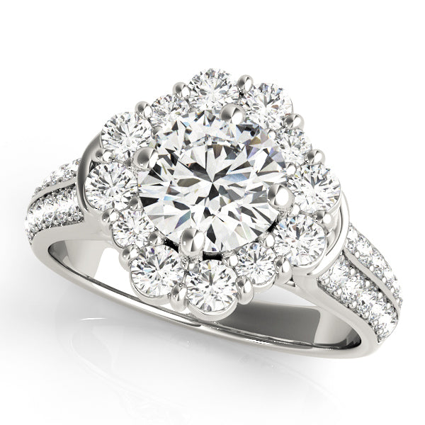 Platinum 2 CT Round Diamond Halo Engagement Ring