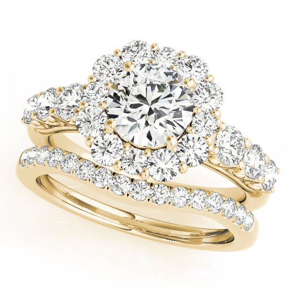 14K Yellow Gold Round Diamond Halo Engagement Ring
