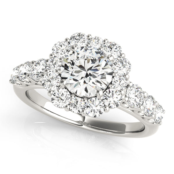 Platinum 2 CT Round Diamond Halo Engagement Ring