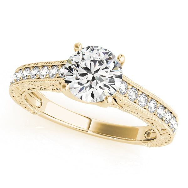 18K Yellow Gold Round Diamond Engagement Ring