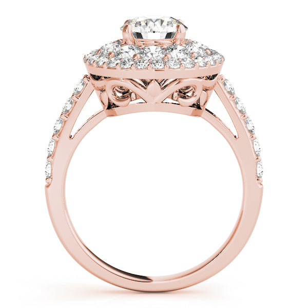 18K Rose Gold Round Diamond Halo Engagement Ring