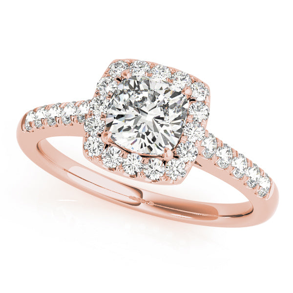18K Rose Gold Cushion Diamond Halo Engagement Ring