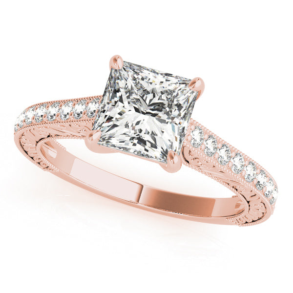 14K Rose Gold Single Row Diamond Engagement Ring