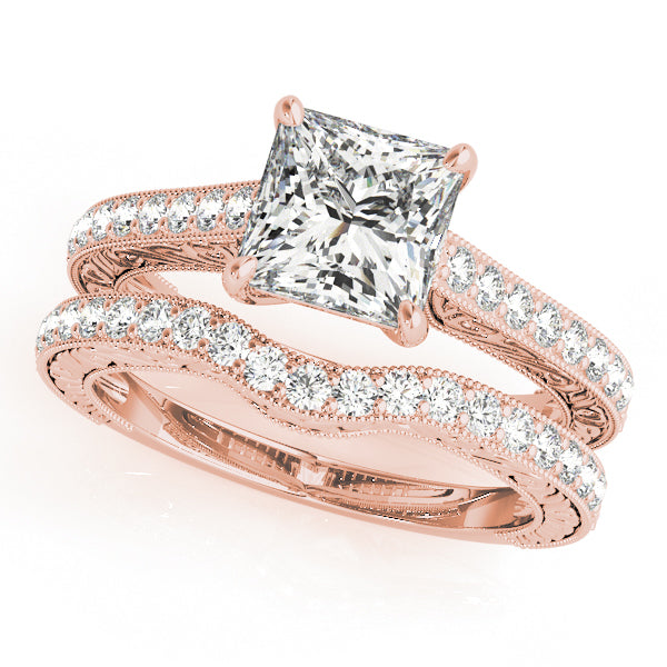 14K Rose Gold Single Row Diamond Engagement Ring