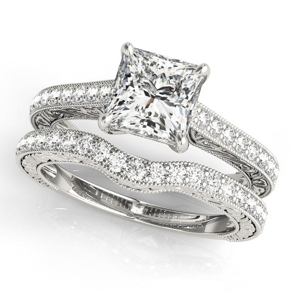 14K White Gold Diamond Single Row Engagement Ring
