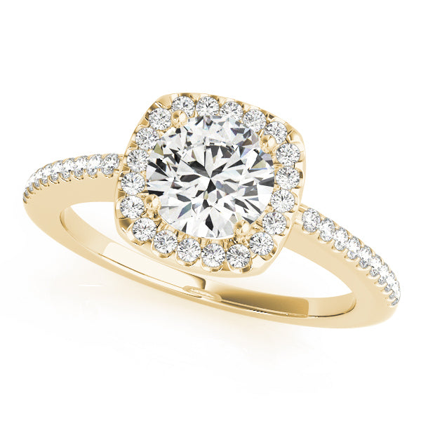 18K Yellow Gold Round Diamond Halo Engagement Ring