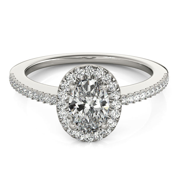 14K White Gold Oval Diamond Halo Engagement Ring