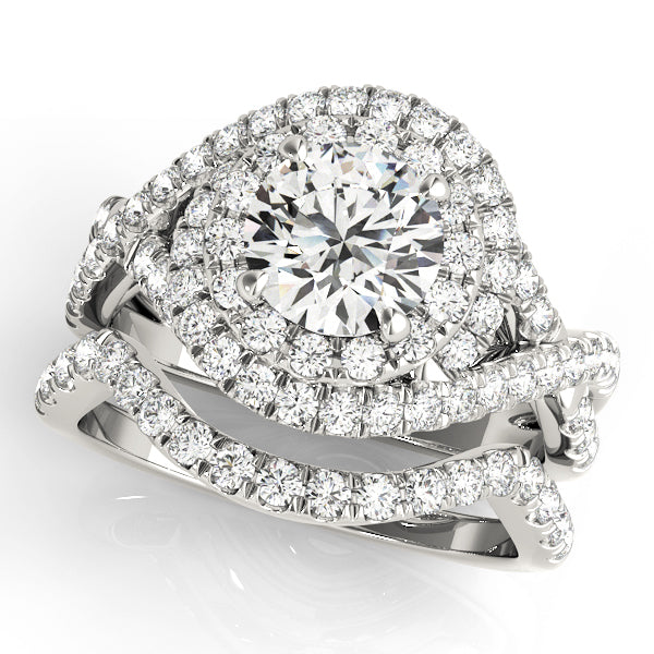 Platinum 1.62 ctw Round Diamond Halo Engagement Ring