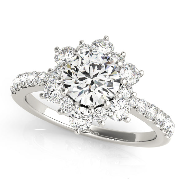14K White Gold Round Diamond Halo Engagement Ring