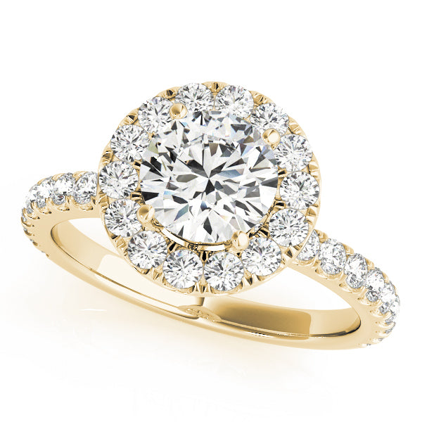 14K Yellow Gold Round Diamond Halo Engagement Ring
